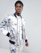 Asos Bomber Jacket With Tiger Floral Print - White