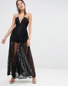 Love Triangle Lace Maxi Romper - Black