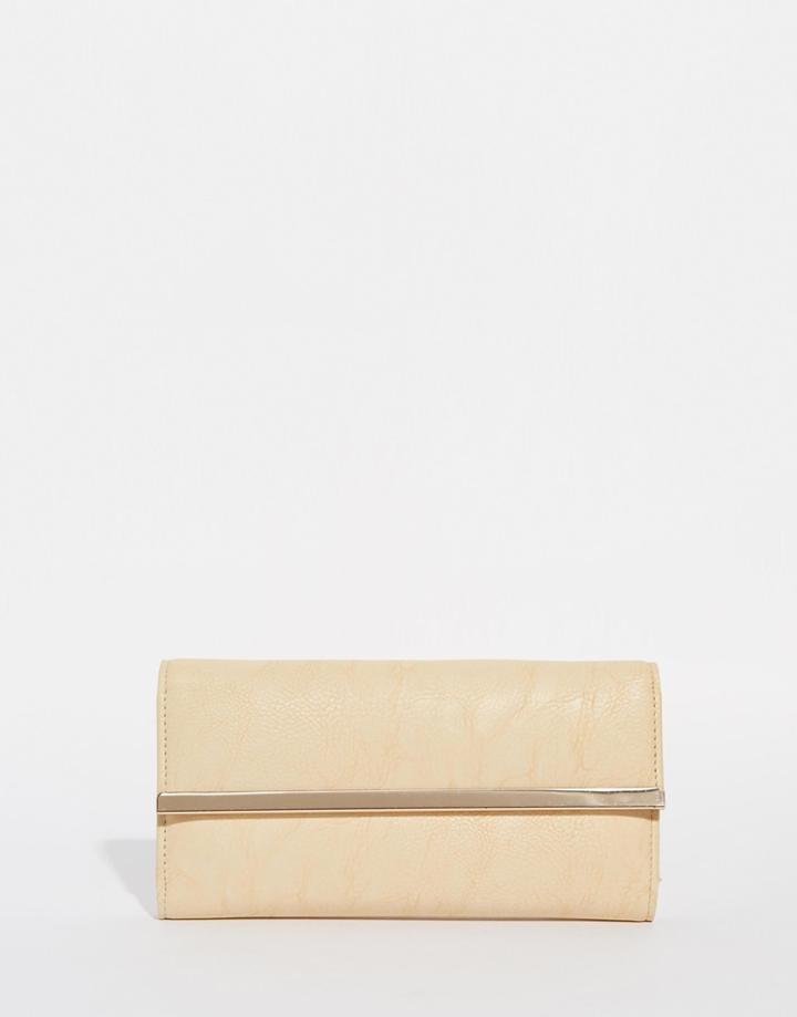 Yoki Fashion Flap Over Purse With Gold Bar - Stone