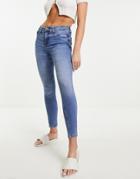 River Island Mid Rise Washed Skinny Jeans In Mid Blue