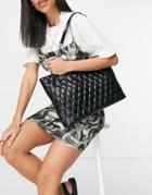 Asos Design Black Quilted Tote With Chain Strap