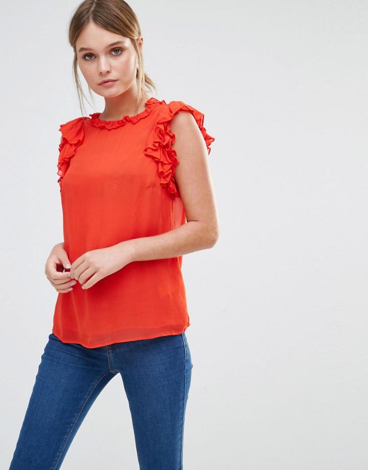 Oasis Ruffle Sleeveless Shell Top - Red