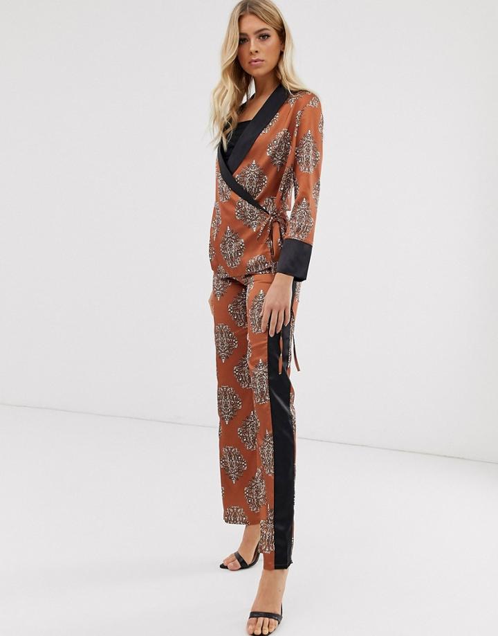 Club L London Printed Contrast Wide Leg Pants - Multi