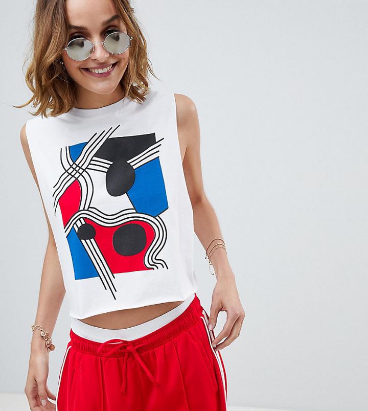 Reclaimed Vintage Inspired Graphic Print Drop Armhole Tank - White