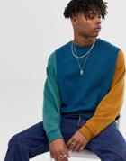 Asos Design Oversized Sweatshirt With Vertical Color Blocking - Blue