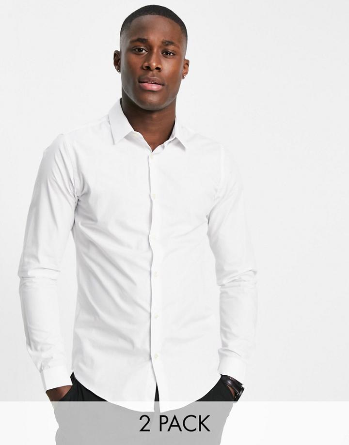 French Connection 2 Pack Skinny Fit Formal Shirt-white