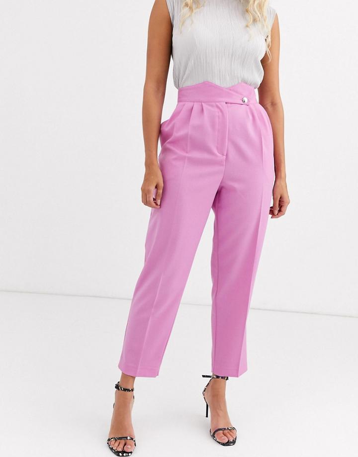 Asos Design Button Detail High Waist 80s Tapered Pants-pink