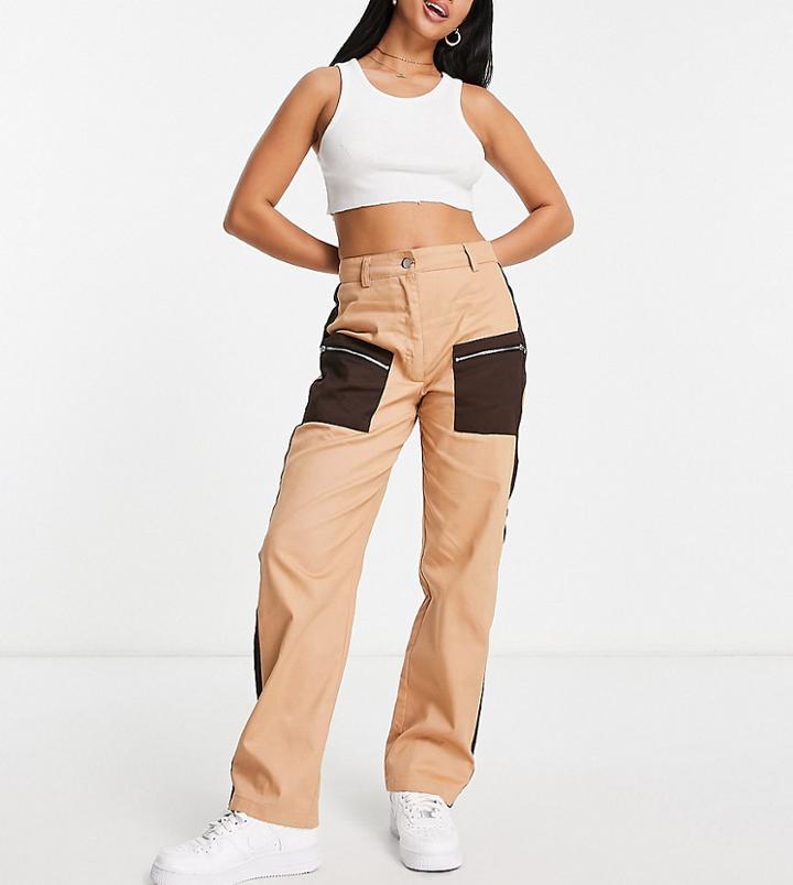 Missguided Petite Contrast Pocket Cargo Pants In Brown-multi