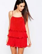 Pussycat London Pleated Dress With Frill Detail - Red