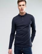 Asos Extreme Muscle Long Sleeve Polo Shirt In Heavy Rib In Gray - Navy