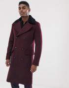 Devils Advocate Premium Wool Blend Oversized Double Breasted Faux Fur Collar Over Coat-purple