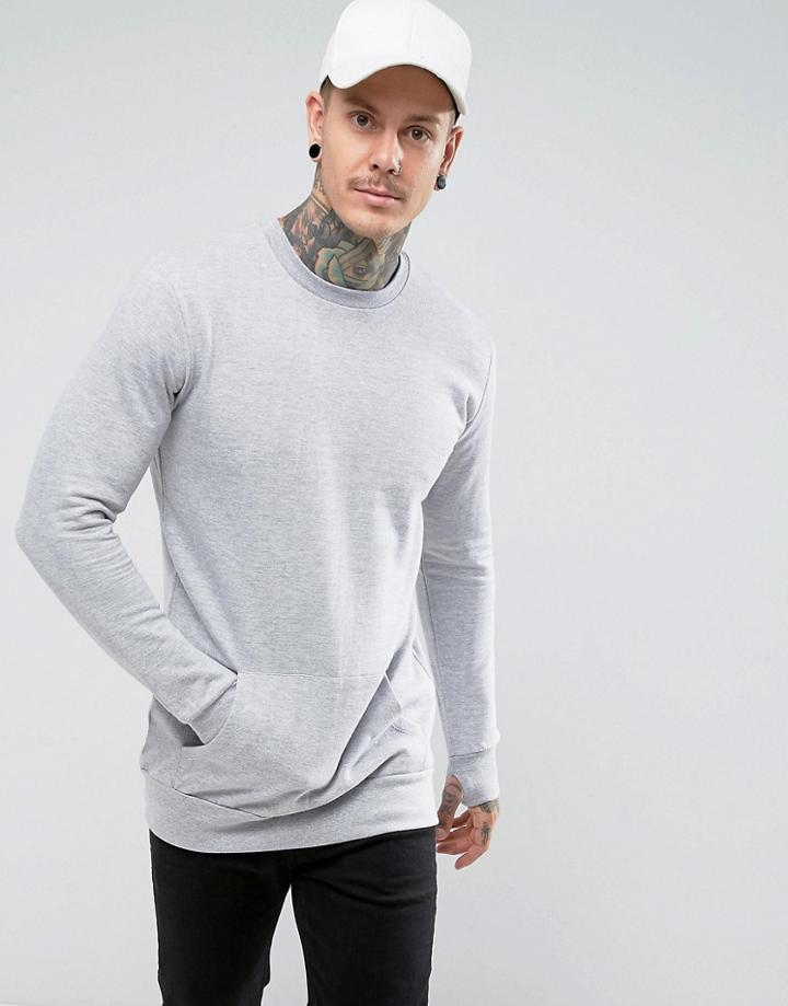 Brave Soul Long Line Crew Sweat - Gray