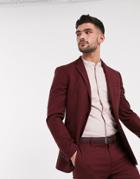 Topman Skinny Single Breasted Suit Jacket With In Burgundy-red