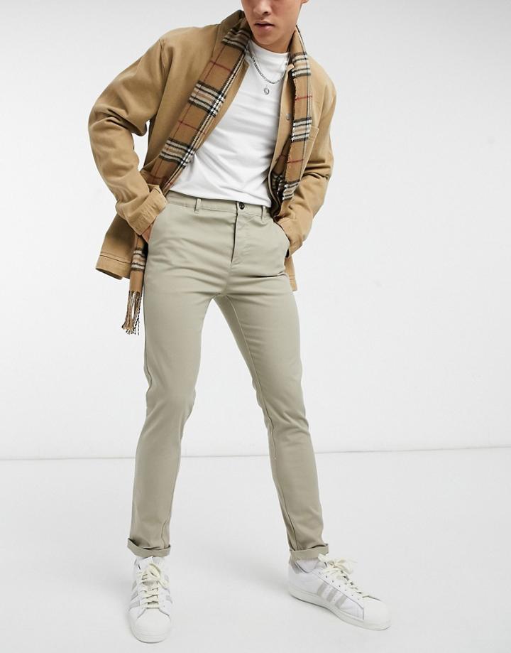 Asos Design Super Skinny Chinos In Dark Beige-neutral