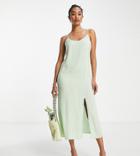 Vila Exclusive Linen Touch Cami Midi Dress With Slit In Green
