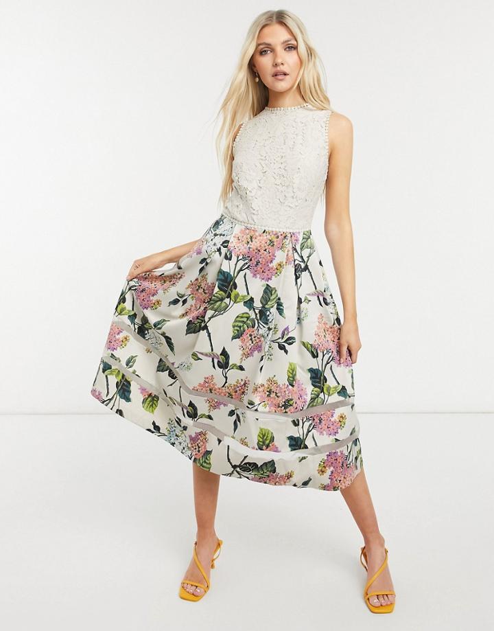 Oasis Floral Midi Dress In Natural-multi