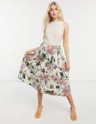 Oasis Floral Midi Dress In Natural-multi