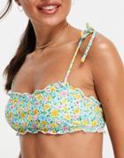 Nobody's Child Frilly Bikini Top In Retro Floral - Part Of A Set-multi
