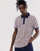 Fila Gianni Retro All Over Logo Print Polo In Navy