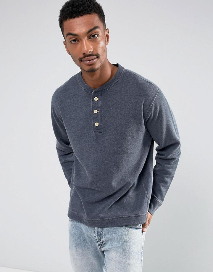 Abercrombie & Fitch Henley Sweatshirt White Label In Navy Marl - Navy