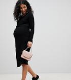Bandia Maternity Nursing Midi Dress With Long Sleeves - Black