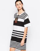 Love Moschino Striped Dress With Emblem - Black And White