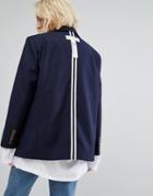 Stylenanda Minimal Blazer With Inside-out Details - Navy