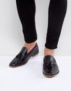 Asos Tassel Loafers In Black Leather With Tape Detail - Black
