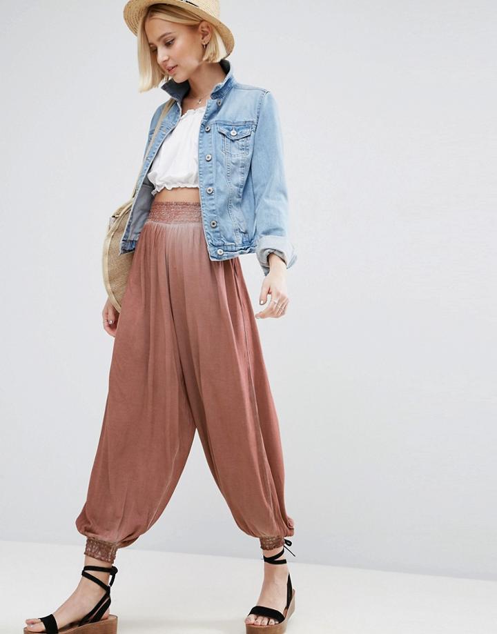 Asos Shirred Harem In Washed Tie Dye - Pink