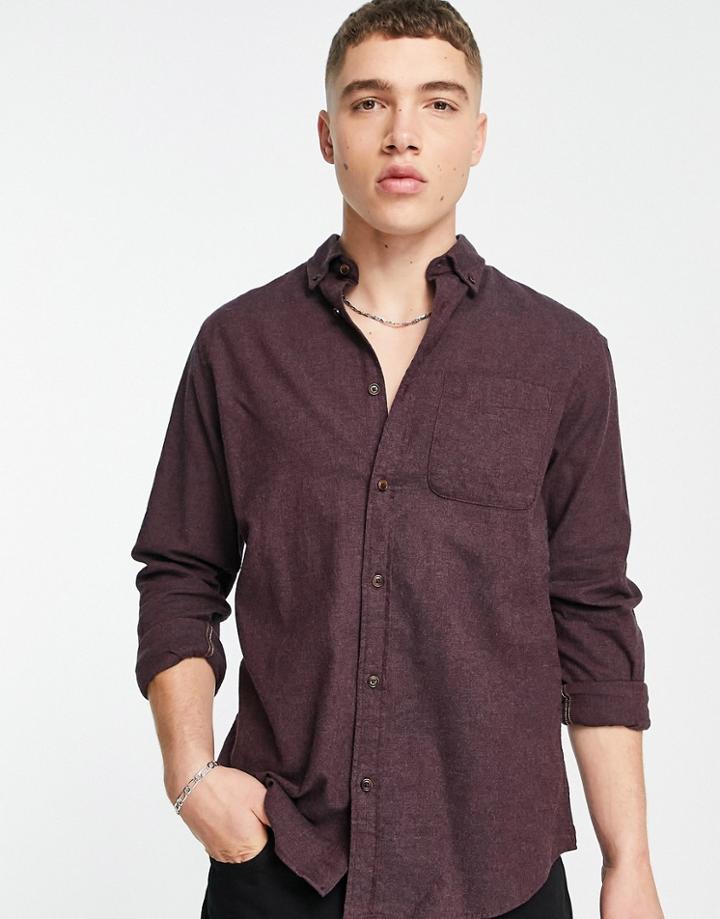 Jack & Jones Slim Fit Twill Shirt In Burgundy-red