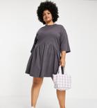Asos Design Curve Oversized Mini Smock Dress With Dropped Waist In Slate Gray-grey