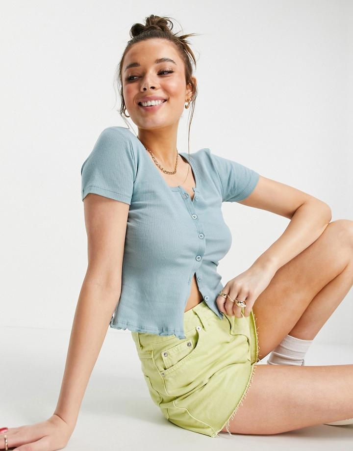 Brave Soul Zelly Button Down T-shirt With Scoop Neck-blues