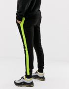 Asos Design Super Skinny Joggers With Side Stripe In Neon Green - Black