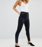 Asos Petite Ridley High Waist Skinny Jeans With Corset And Zip Hem Detail In Washed Black