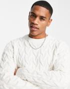Selected Homme Cable Sweater In Cream-white