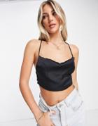 Pull & Bear Satin Cropped Top In Black