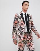 Asos Edition Skinny Tuxedo Suit Jacket In Pink Floral Sateen Print - Pink