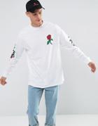 Asos Oversized Long Sleeve T-shirt With Rose Sleeve And Chest Print - White