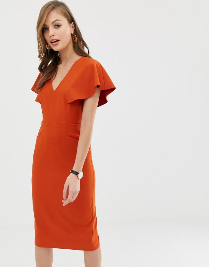 Asos Design Angel Sleeve Midi Pencil Dress - Red