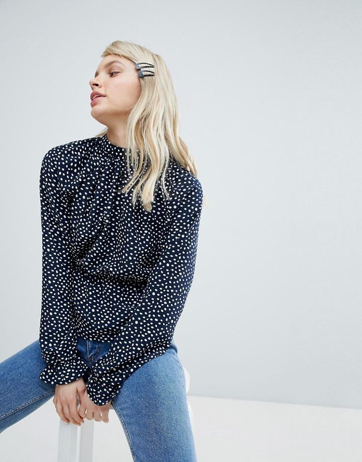 Monki High Neck Polka Dot Blouse - Multi
