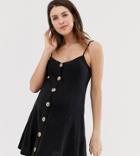 Asos Design Maternity Mini Slubby Cami Swing Dress With Faux Wood Buttons-black