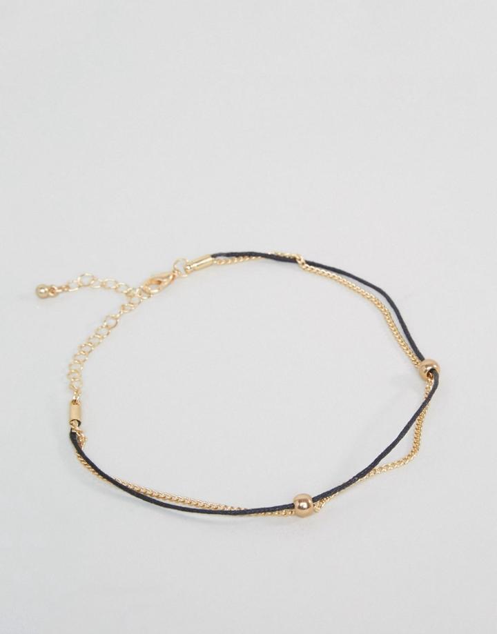 Designb Chain & Cord Anklet In Black/gold - Gold