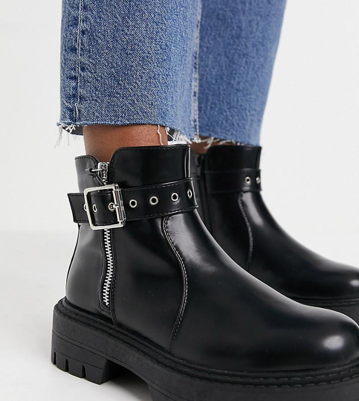 Glamorous Wide Fit Chunky Ankle Boots In Black