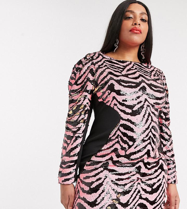 Simply Be Bodycon Zebra Sequin Dress-multi