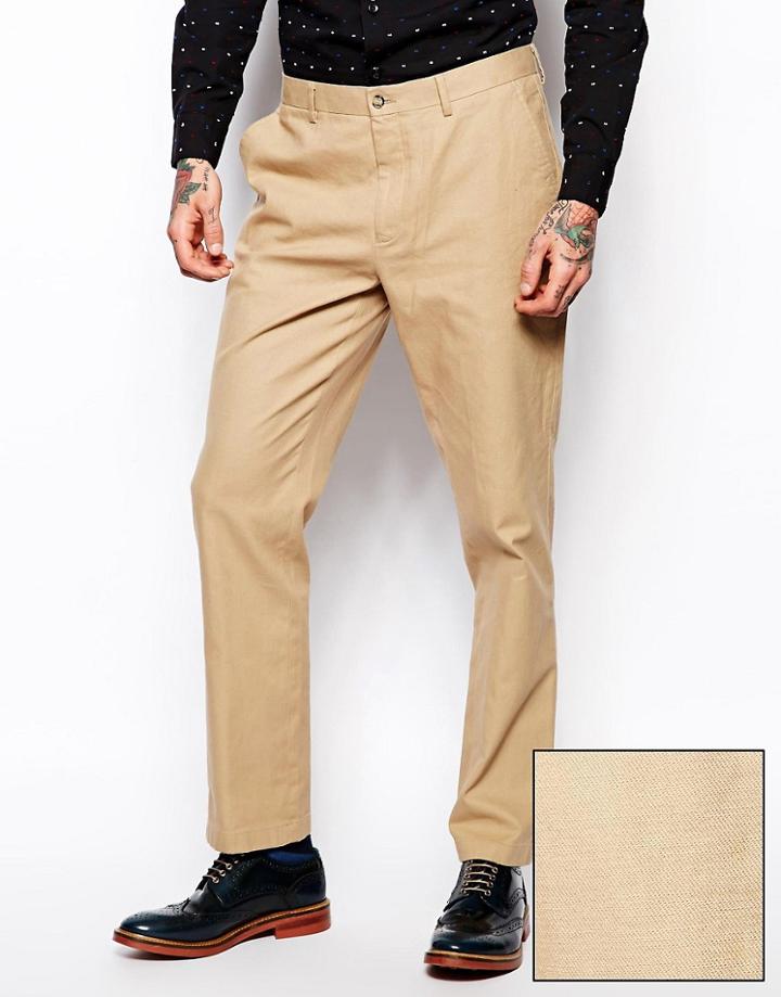 Asos Slim Fit Smart Pants In Washed Cotton - Stone