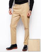 Asos Slim Fit Smart Pants In Washed Cotton - Stone