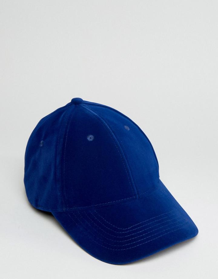 Asos Baseball Cap In Royal Blue Velvet - Blue