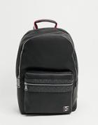 Tommy Hilfiger Leather Faux Leather Monogram Backpack With Logo In Black