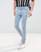 Asos Super Skinny Jeans In Light Wash Blue With Lightning Bolt Detail - Blue
