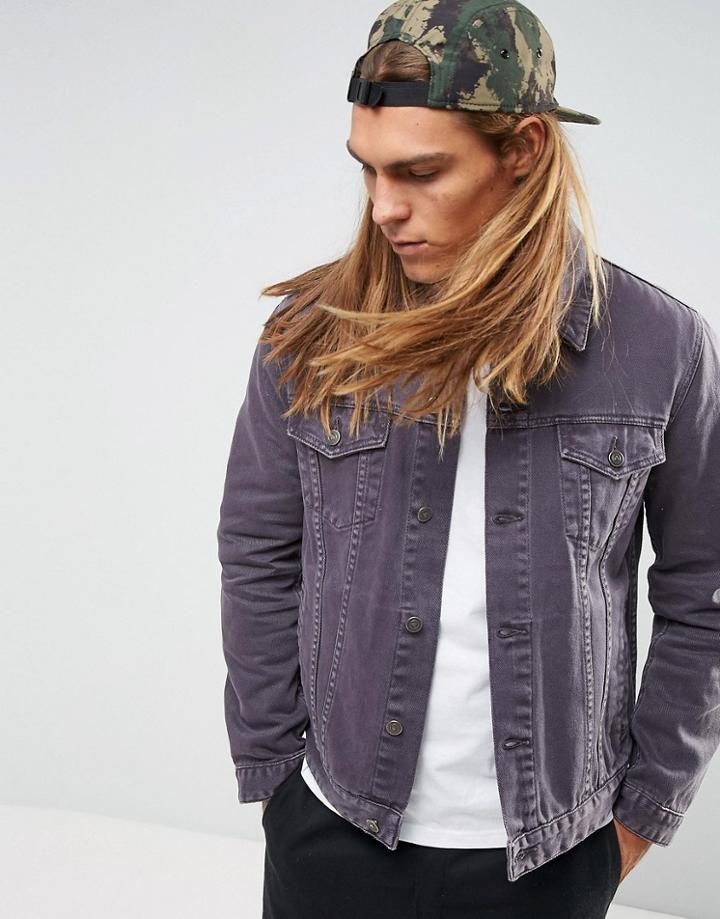 Asos Denim Jacket In Washed Purple - Purple